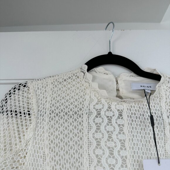 NWT Reiss Aspen Heavy Lace Midi Dress Sz 8 in White Bell Sleeves Cut-out Back - Picture 9 of 12